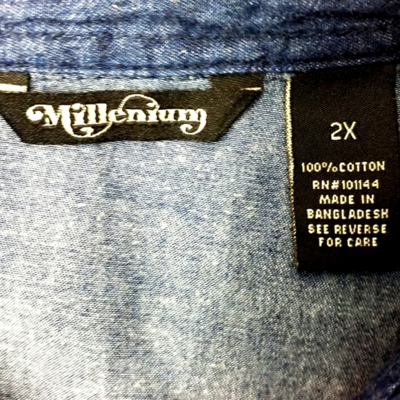 Millenium Dark Blue Chambray Cotton 3/4 Sleeve Button Front Dress Womens 2X - Picture 9 of 11